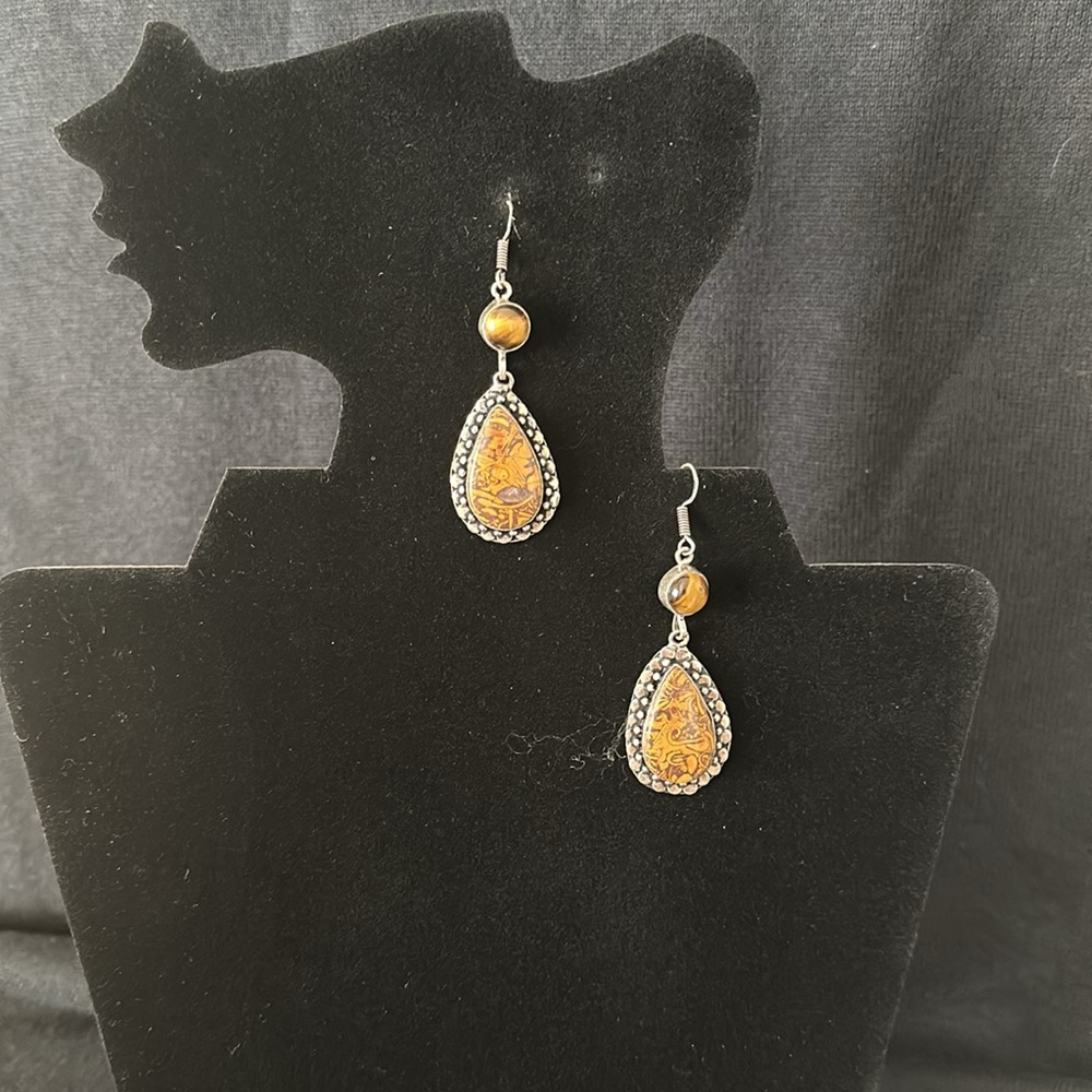 Natural Tiger Jasper and Tiger Eye Earrings NWOT